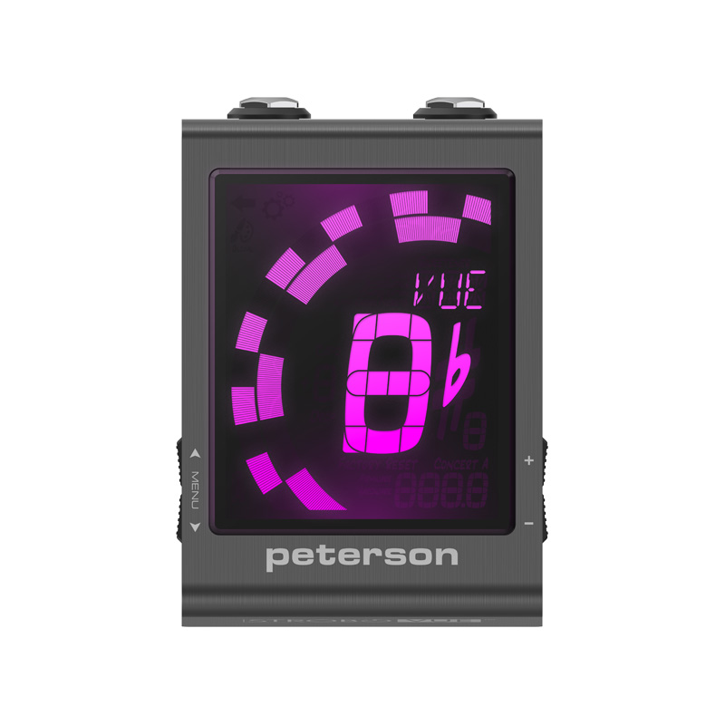  StroboVUE boasts a high-definition LCD screen with a variable-color LED backlight. | Peterson Strobe Tuners
